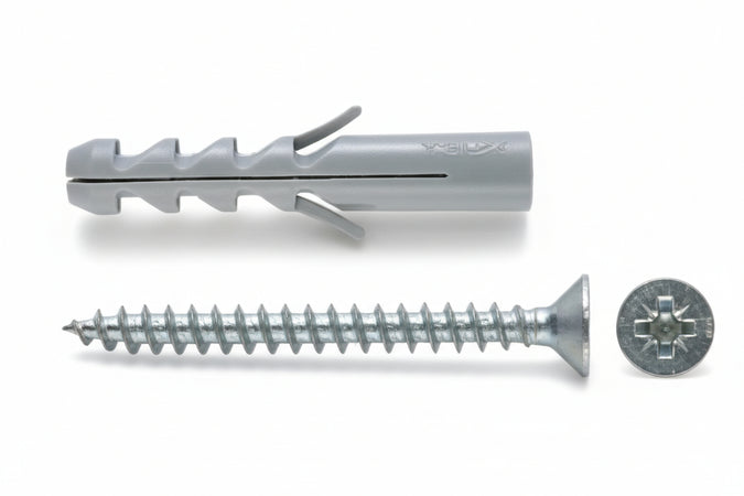 Tassello In Nylon Con Vite S-V- - Ø Mm.5X25 Vite Mm.4X30 - 100 Pezzi Fischer