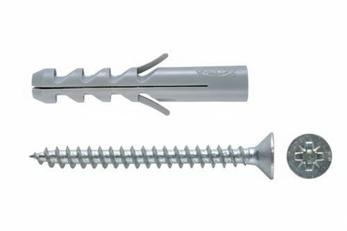 Tassello In Nylon Con Vite S-V- - Ø Mm.6X30 Vite Mm.4,5X40 - 100 Pezzi Fischer