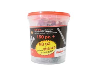 Tassello In Nylon Con Vite Promopack Sx 6 S- - Ø Mm.6X30 Vite Mm.4,5X40 Conf.Pz.150+50 Omaggio - 1 Confezione Fischer
