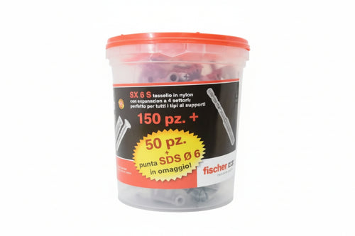 Tassello In Nylon Con Vite Promopack Sx 6 S- - Ø Mm.6X30 Vite Mm.4,5X40 Conf.Pz.150+50 Omaggio - 1 Confezione Fischer