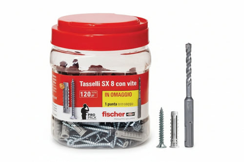 Tassello In Nylon Con Vite Promopack Sx 8 S- - Ø Mm.8X40 Vite Mm.5X50 Conf.Pz.90+30 Omaggio - 1 Confezione Fischer