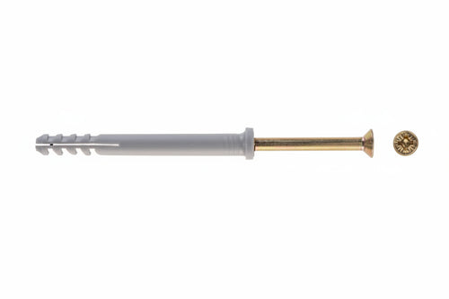 Tassello In Nylon Con Bordo Piatto E Vite Chiodo N-F- - Ø Mm.6X40 Vite Ø Mm.4X45 - 100 Pezzi Fischer