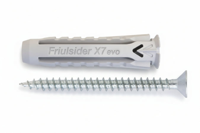 Tassello In Nylon Universale Vite Tps Truciolare Zincata Bianca X1 Evo- - Ø Mm.5X25 Vite Ø Mm.4X20 Spes.Fissaggio Mm.1,5 - 100 Pezzi Friulsider