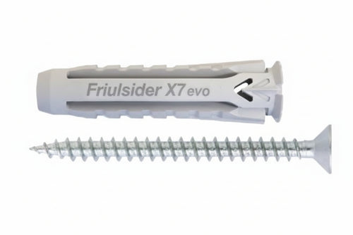Tassello In Nylon Universale Vite Tps Truciolare Zincata Bianca X1 Evo- - Ø Mm.6X30 Vite Ø Mm.4,5X40 Spes.Fissaggio Mm.5 - 100 Pezzi Friulsider