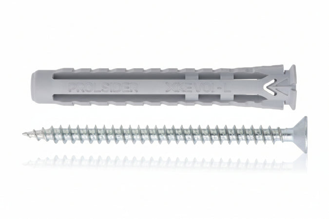 Tassello Nylon Universale Vite Tps Truciolare Zincata Bianca X1 Evo-L- - Ø Mm.6X50 Vite Ø Mm.4,5X60 Spes.Fissaggio Mm.5 - 100 Pezzi Friulsider
