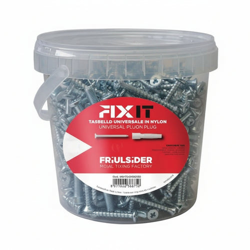 Tassello In Nylon Con Vite Tsp Truciolare Promopack Fixit- - Ø Mm.8X51 Con Vite Tsp Mm.5X60 Secchiello Pz.130 - 1 Confezione Friulsider