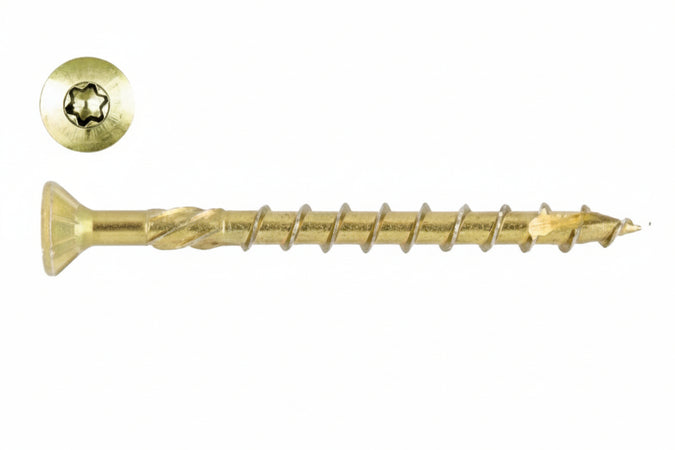 Viti Per Truciolare Testa Svasata Torx Acciaio Zincato Giallo- - Ø Mm.4,5X30 Filetto Mm.18 - Torx T25 - 500 Pezzi Ambrovit