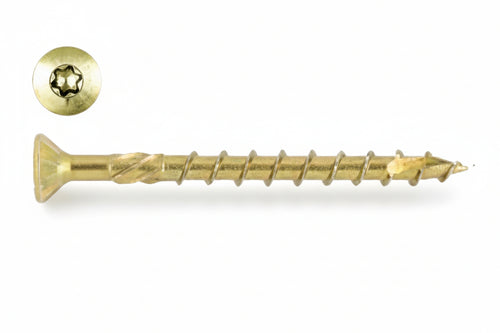 Viti Per Truciolare Testa Svasata Torx Acciaio Zincato Giallo- - Ø Mm.5X40 Filetto Mm.24- Torx T25 - 200 Pezzi Ambrovit