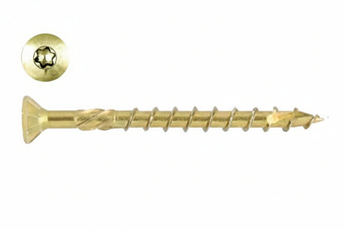 Viti Per Truciolare Testa Svasata Torx Acciaio Zincato Giallo- - Ø Mm.5X50 Filetto Mm.30 - Torx T25 - 200 Pezzi Ambrovit