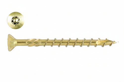 Viti Per Truciolare Testa Svasata Torx Acciaio Zincato Giallo- - Ø Mm.5X80 Filetto Mm.50 - Torx T25 - 200 Pezzi Ambrovit
