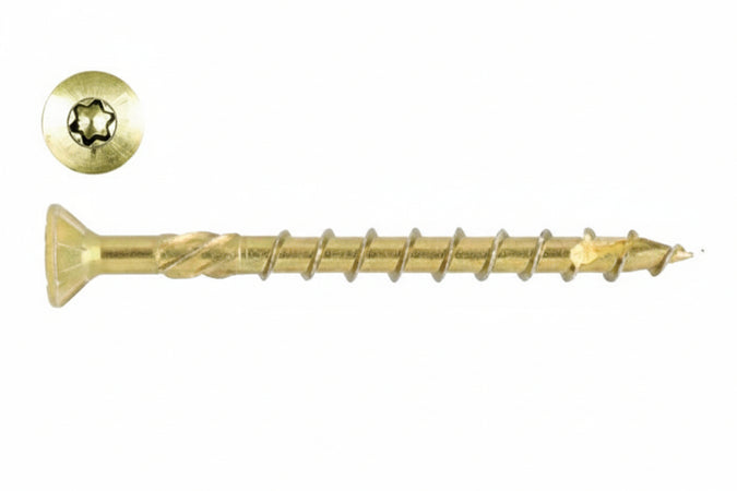 Viti Per Truciolare Testa Svasata Torx Acciaio Zincato Giallo- - Ø Mm.5X80 Filetto Mm.50 - Torx T25 - 200 Pezzi Ambrovit