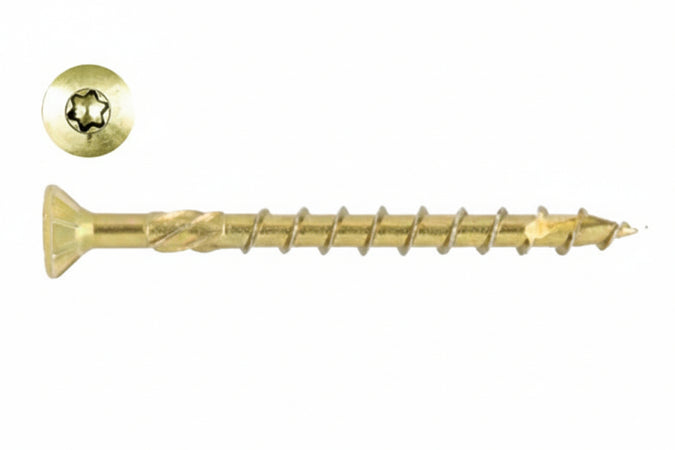Viti Per Truciolare Testa Svasata Torx Acciaio Zincato Giallo- - Ø Mm.5X100 Filetto Mm.50 - Torx T25 - 100 Pezzi Ambrovit