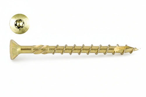 Viti Per Truciolare Testa Svasata Torx Acciaio Zincato Giallo- - Ø Mm.5X120 Filetto Mm.70 - Torx T25 - 100 Pezzi Ambrovit
