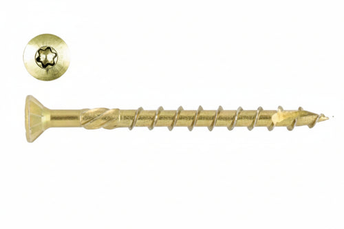 Viti Per Truciolare Testa Svasata Torx Acciaio Zincato Giallo- - Ø Mm.6X70 Filetto Mm.42 - Torx T30 - 200 Pezzi Ambrovit