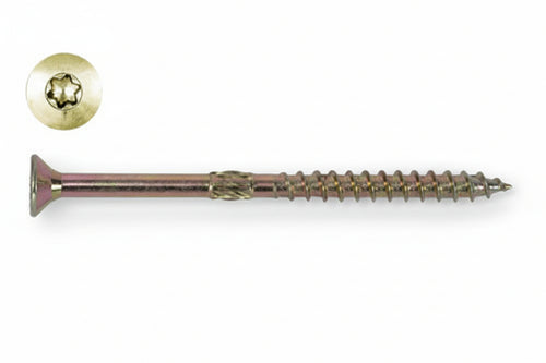 Viti Truciolare Testa Svasata Torx Acciaio Zincato Giallo Fm-Wood Pro- - Ø Mm.6X180 Filetto Mm.80 - 100 Pezzi Friulsider