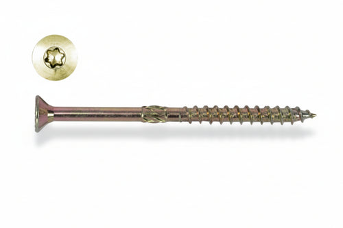 Viti Truciolare Testa Svasata Torx Acciaio Zincato Giallo Fm-Wood Pro- - Ø Mm.8X80 Filetto Mm.50 - 100 Pezzi Friulsider