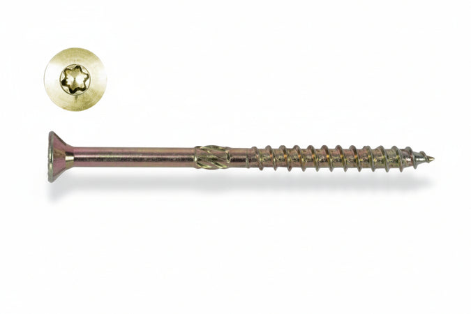 Viti Truciolare Testa Svasata Torx Acciaio Zincato Giallo Fm-Wood Pro- - Ø Mm.8X80 Filetto Mm.50 - 100 Pezzi Friulsider