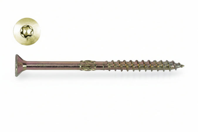 Viti Truciolare Testa Svasata Torx Acciaio Zincato Giallo Fm-Wood Pro- - Ø Mm.8X120 Filetto Mm.60 - 50 Pezzi Friulsider