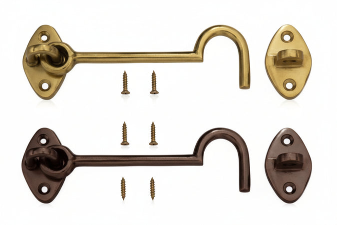 Gancio Fermapersiane Snodato Con Incontro- - Mm.100 In Ottone Lucido - 5 Pezzi