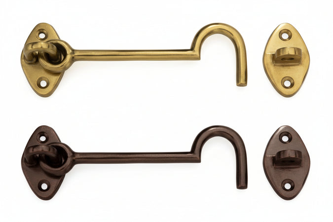 Gancio Fermapersiane Snodato Con Incontro- - Mm.60 In Ottone Bronzato - 5 Pezzi