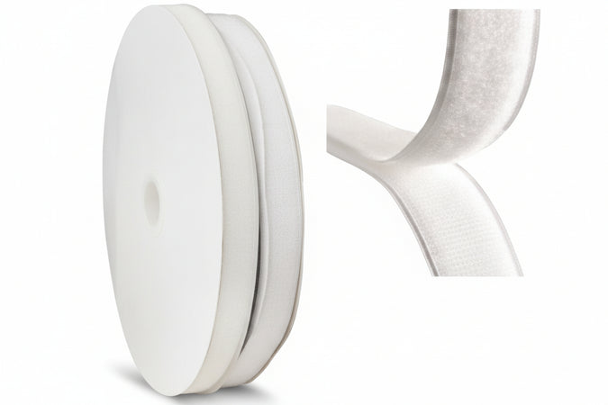 Fettuccia Velcro Bianca- - Mm.20 Maschio/Femmina Non Adesiva - 25 Mt