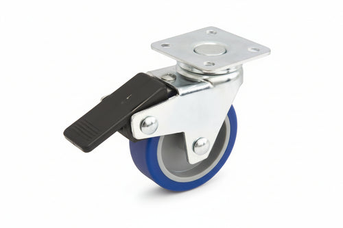 Ruote A Forcella In Gomma Blu Con Piastra Girevole E Freno 221Bis- - Ø Mm.40X18 Port. Kg.15 - 4 Pezzi Avo