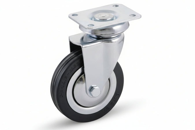 Ruote A Forcella In Gomma Con Piastra Girevole 155 Ø Mm.60X23 Piastra Mm.64X50 Mm.93H. Port. Kg.60 Avo