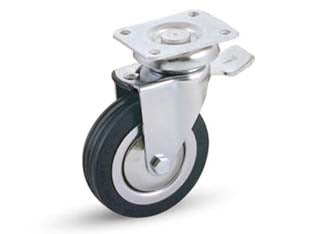 Ruote A Forcella In Gomma Con Piastra Girevole E Freno 155Bis Ø Mm.100X24 Piastra Mm.90X70 Mm.139H. P. Kg.80 Avo