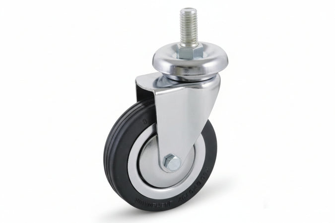 Ruote A Forcella In Gomma Con Perno 155B- - Ø Mm.100X24 Perno Ø Mm.12X30 Mm.139H. P. Kg.80 - 4 Pezzi Avo