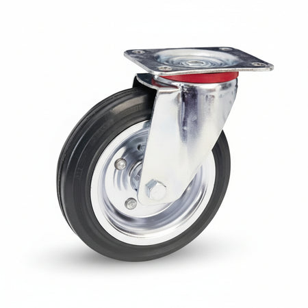 Ruote Industriali In Gomma Con Piastra Girevole 80 Ø Mm.200X50 Piastra Mm.140X110 235H. P. Kg.205 Avo