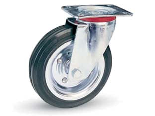 Ruote Industriali In Gomma Con Piastra Girevole 80Se Ø Mm.125X37 Piastra Mm.98X85 155H. P. Kg.100 Avo