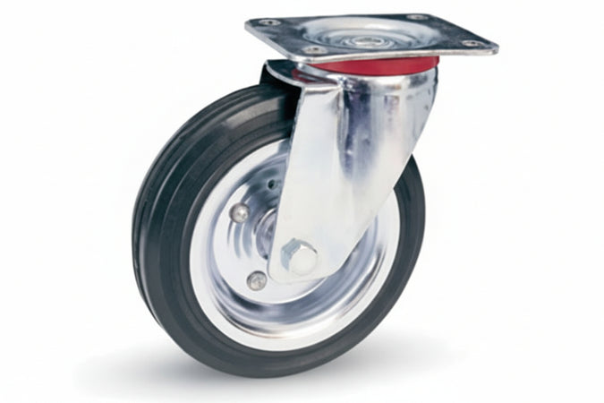 Ruote Industriali In Gomma Con Piastra Girevole 80Se Ø Mm.125X37 Piastra Mm.98X85 155H. P. Kg.100 Avo