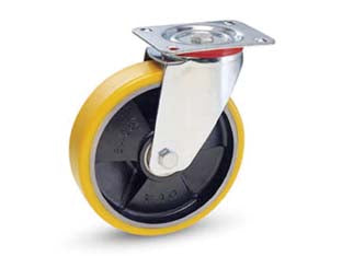 Ruote Industriali In Poliuretano Nucleo Ghisa Con Piastra Girevole22 Ø Mm.200X40 Piastra Mm.140X110 235H. P. Kg.300 Avo