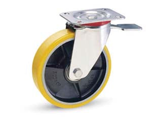 Ruote Industriali Poliuret. Nucleo Ghisa E Piastra Girevole Freno 24 Ø Mm.100X25 Piastra Mm.100X85 128H. P. Kg.120 Avo