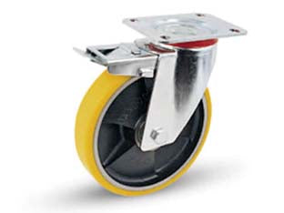 Ruote Industriali Poliur.Nucleo Ghisa Piastra Girevole Freno 24Seant Ø Mm.125X25 Piastra Mm.115X85 155H. P. Kg.130 Avo