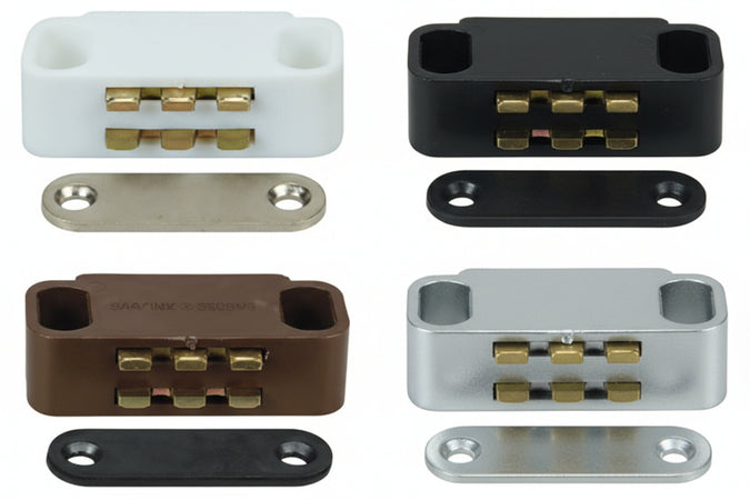 Cricchetti Magnetici Medi- - Mm.40X15X12,5H. Attrazione Kg.5 Bianco Uc12 - 12 Pezzi Varec