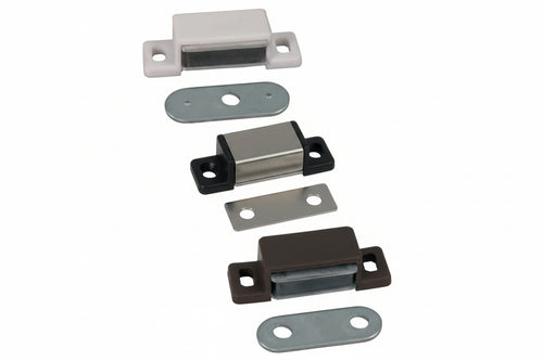 Cricchetto Magnetico Rettangolare Normale- - Mm.48X18X13H., 2 Fori, In Plastica Bianco - 150 Pezzi