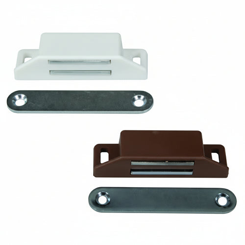 Cricchetto Magnetico Rettangolare Grande- - Mm.65X20X15H., In Plastica Bianca - 50 Pezzi
