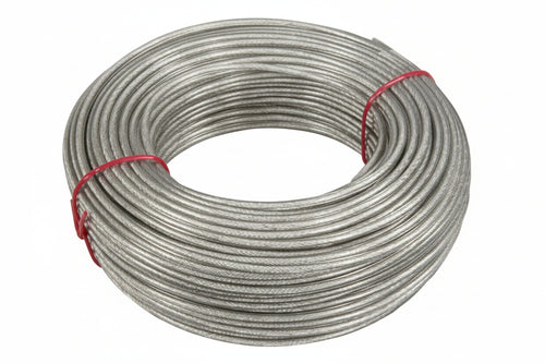 Cavetto Acciaio Zincato Rivestito In Pvc Trasparente- - Ø Mm.6 In Rotoli Da Mt.100 - 100 Mt