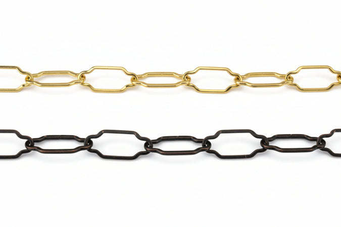 Catena Sagomata Per Lampadari- - Ø Mm.2,5X44X20 In Ferro Ottonato - 10 Mt