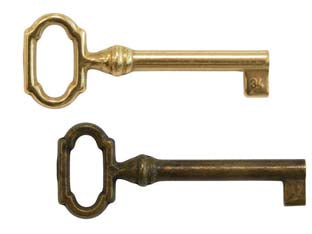 Chiavi Per Mobili Mod.33727 In Ottone- - Mm.27X61 Lunghezza Gambo Mm.34 Ottone Antico - 5 Pezzi Metalstyle