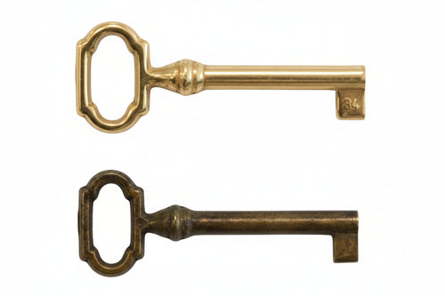 Chiavi Per Mobili Mod.33727 In Ottone- - Mm.27X69 Lunghezza Gambo Mm.42 Ottone Antico - 10 Pezzi Metalstyle
