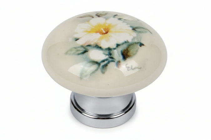 Pomoli Tondi In Porcellana Mod.P04.01 Avorio Decoro Giglio- - Ø Mm.31X26H. - 5 Pezzi Metalstyle