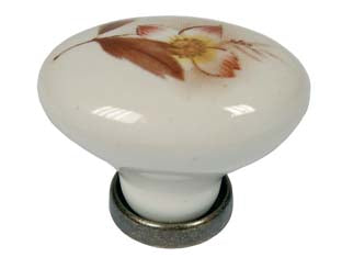 Pomoli Ovali In Porcellana Mod.P02.01 Avorio Decoro Fiore- - Mm.24X34X25H. - 5 Pezzi Metalstyle