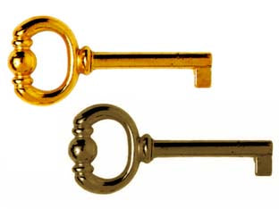 Chiavi Per Mobili In Zama- - Mm.74 Lunghezza Gambo Mm.43 - Oro Lucido - 5 Pezzi