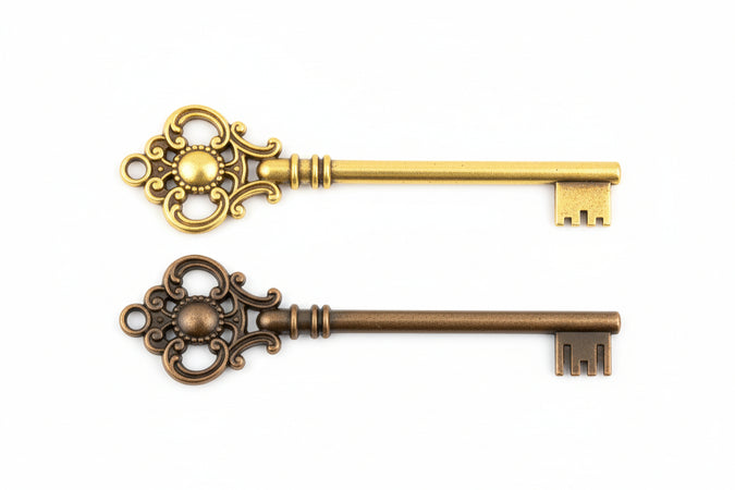 Chiavi Per Mobili In Zama- - Mm.74 Lunghezza Gambo Mm.43 - Bronzo Sfumato - 5 Pezzi