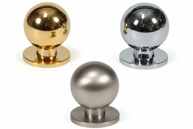 Pomoli Per Mobili In Ottone A Sfera- - Ø Mm.20 In Ottone Cromato Satinato - 5 Pezzi