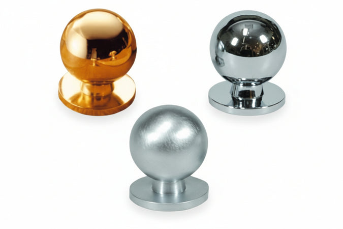 Pomoli Per Mobili In Ottone A Sfera- - Ø Mm.25 In Ottone Cromato Satinato - 5 Pezzi
