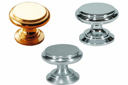 Pomoli Per Mobili In Ottone Piatti Sagomati- - Ø Mm.17 In Ottone Cromato Satinato - 5 Pezzi