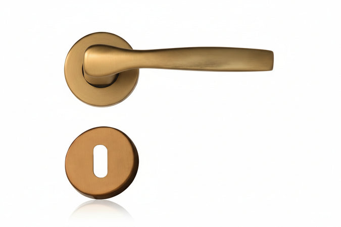 Maniglia Alu Con Rosetta In Alluminio Bronzato - 1 Paio